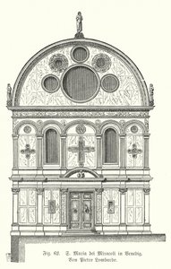 Fasade af kirken Santa Maria Dei Miracoli, designet af Pietro Lombardo, Venedig, Italien (gravering) af German School