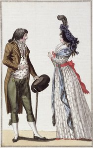 Moderigtigt par fra Directoire-perioden (1795-99) (farvegravering) af German School