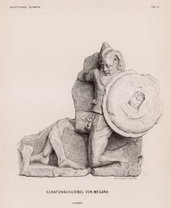 Figur af en kæmpe fra frontonen af statskassen i Megara, Olympia, Grækenland (gravering) af German School