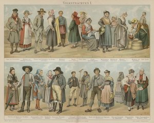 Folkedragter (farve litho) af German School