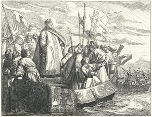 Frederick Barbarossa og hans hær krydser Bosporus på det tredje korstog af German School
