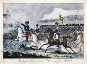 Frederik på sin hvide hest nær Molwitz af German School