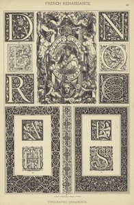 Fransk renæssance, typografiske ornamenter (farve litho) af German School
