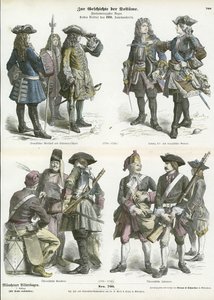 French and Austrian military uniforms, early 18th Century  af German School