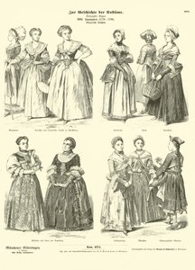 French and German Bourgeois womens costumes, late 18th Century  af German School