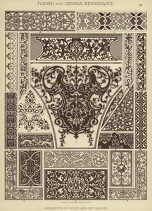 Fransk og tysk renæssance, ornamenter på træ og metaller osv. (farve litho) af German School