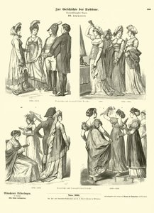 French and German costumes, early 19th Century  af German School