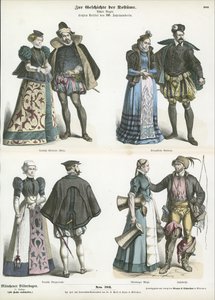 French and German costumes, late 16th Century  af German School
