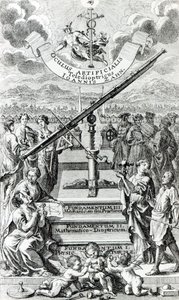 Frontispice til Oculus Artificialis Teledioptricus Sive Telescopium af Johann Zahn, 2. udgave udgivet i 1702 af German School