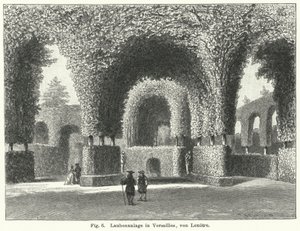 Havedesign: lysthuse i haverne i Versailles, Frankrig, anlagt af Andre le Notre i det 17. århundrede (gravering) af German School