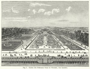 Havedesign: haver i Chateau de Vaux-le-Vicomte, Maincy, Frankrig, anlagt af Andre le Notre i det 17. århundrede (gravering) af German School