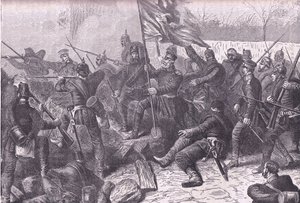 General von Budretzky leder angrebet på Le Bourget, Cassells History of the War between France and Germany udgivet af Cassell and Company Limited, ca. 1890 (litho) af German School