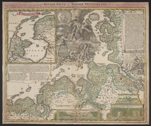 Geografisk præsentation af den elendige vandflod i Nedre Tyskland, som fandt sted den 25. december 1717, ca. 1718 (tryk) af German School