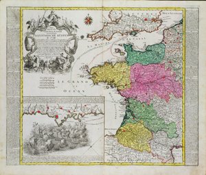 Tysk kort, der viser engelsk flådeangreb på franske havne i 1758