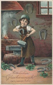 Tysk nytårskort (farve litho) af German School
