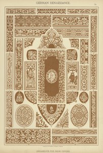 Tysk renæssance, ornamenter til bogomslag (farve litho) af German School