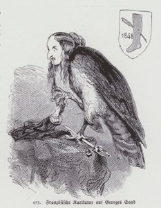 Tysk karikatur af den franske kvindelige forfatter George Sand fra det 19. århundrede (litho) af German School