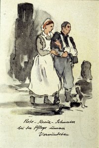 Tysk sygeplejerske støtter en såret mand. 1942. af German School