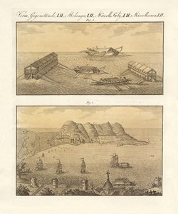 Gibraltar og svømmebatterierne (farvet gravering) af German School