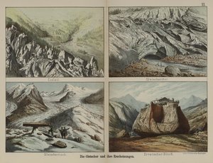 Gletsjere og deres træk (farve litho) af German School