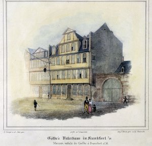 Goethes hus i Frankfurt (farve litho) af German School