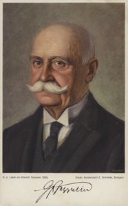 Graf Ferdinand von Zeppelin, tysk luftskibsdesigner og konstruktør (farve litho) af German School
