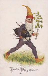 Lykønskningskort til fejring af pinse eller pinsedag. (chromolitho) af German School