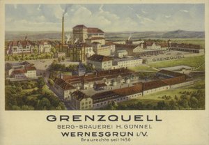 Grenzquell Brewery, Wernesgrun, Sachsen, Tyskland (farve litho) af German School