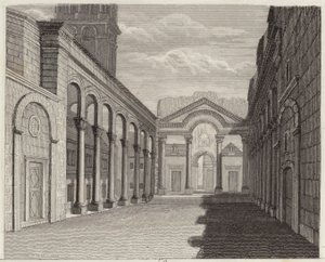 Hall i den romerske kejser Diocletians palads, Spalato (Split, Kroatien). Illustration til Bilder-Atlas (gravering) af German School