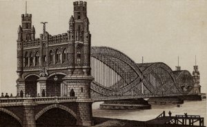 Hamborg: Neue Elbbrücke, Ny bro over Elben (litho) af German School