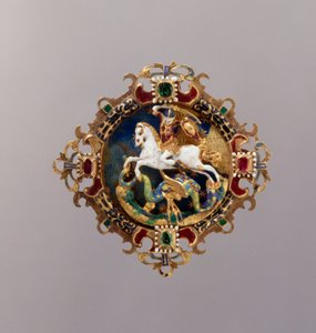 Hat Agrafe med St. George (guld, emalje, rubin og smaragd) af German School