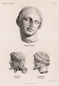 Hoveder af Afrodite og Zeus fra Olympia, Grækenland (gravering) af German School