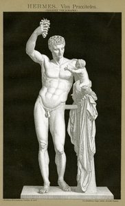 Hermes og spædbarnet Dionysos tilskrevet Praxiteles ca. 1895 (farvekromolitografi) af German School