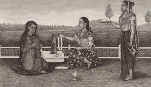 Hinduistische Verehrung der Toten, Indien. Illustration für Bilder-Atlas von German School