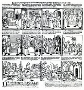 Vært for vanhelligelse af jøderne i Passau i 1477 af German School