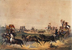 Ungarsk bryllupsoptog, ca. 1855 (farve litho) af German School