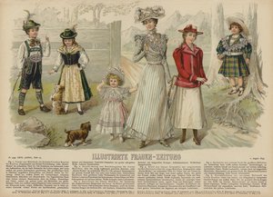 Illustration til Illustrirte Frauen-Zeitung (farve litho) af German School