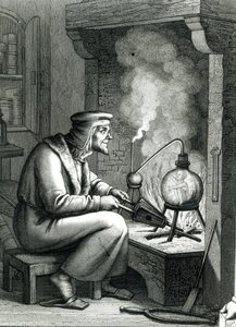 Illustration fra Goethes Faust, der viser Mephistopheles, der skaber en homunculus, 1854 af German School