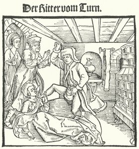 Illustration fra bogen om tårnridderen af Geoffroy IV de la Tour Landry (gravering) af German School