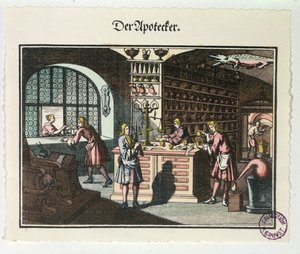 Interiør af en apoteker, ca. 1700 af German School