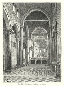 Interiør af kirken Santa Maria della Pieve, Arezzo, Italien (gravering) af German School
