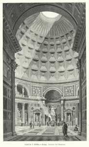 Det indre af Pantheon, Rom (litho) af German School