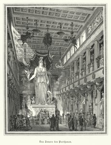 Interiør af Parthenon, Athen, med den kolossale statue af den græske gudinde Athena (gravering) af German School