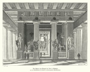 Interiør af Zeus-templet i Olympia, det antikke Grækenland (gravering) af German School