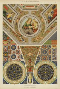 Italiensk renæssance, loftsmaleri (farve litho) af German School
