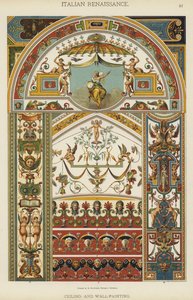 Italiensk renæssance, loft og vægmaling (litho-farve) af German School