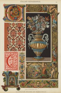 Italiensk renæssance, belysning, vævning og marmor-mosaik (farve litho) af German School
