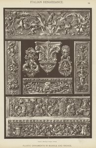 Italiensk renæssance, plastik ornamenter i marmor og bronze (farve litho) af German School