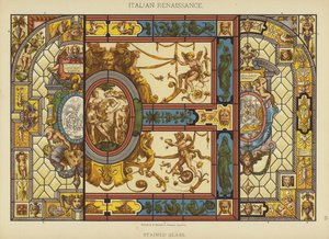 Italiensk renæssance, farvet glas (farve litho) af German School