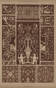 Italiensk renæssance, træ-mosaik (farve litho) af German School